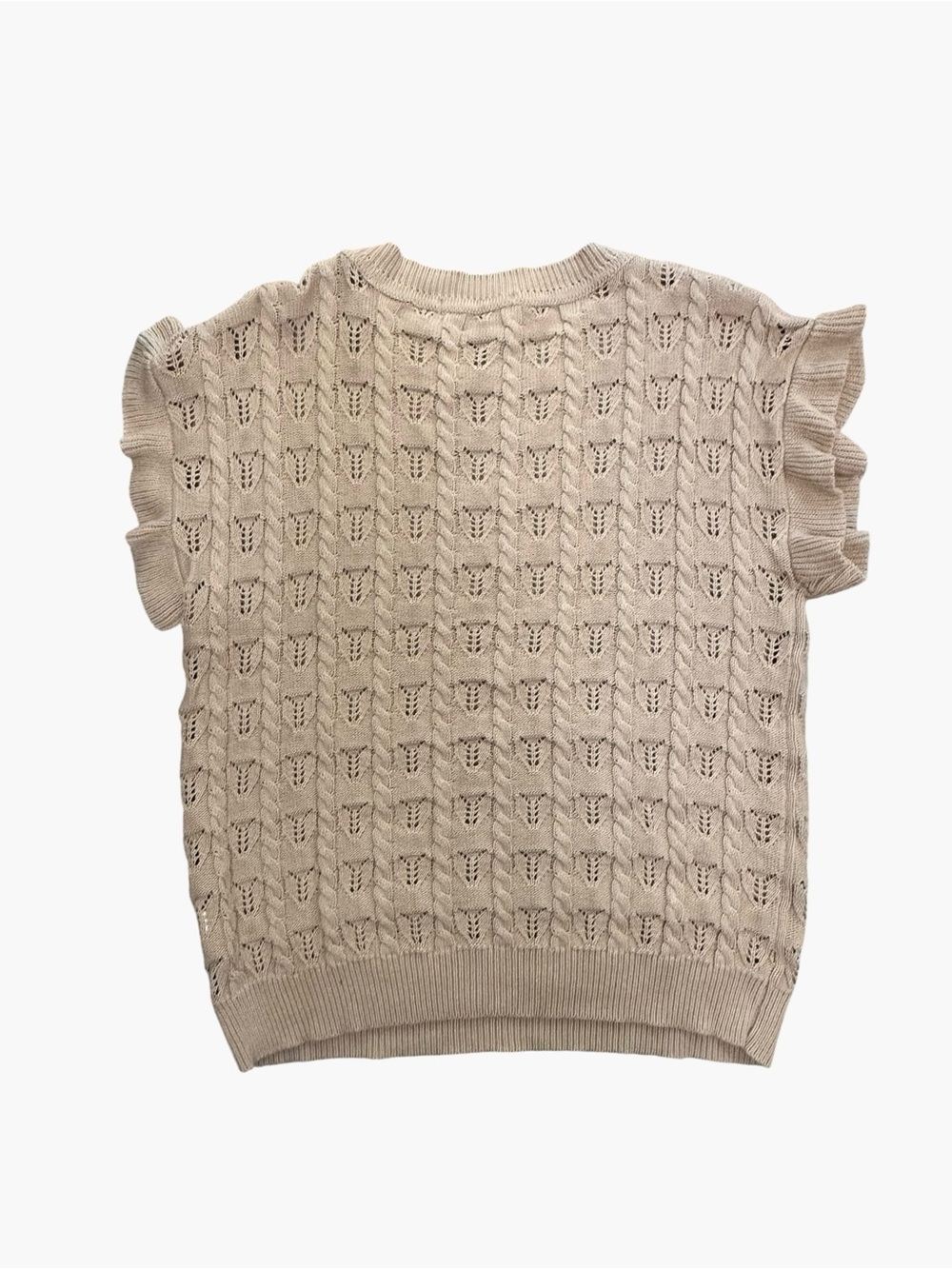 Beige Cable Knit Ruffle Sleeve Sweater Vest Top Size M - Picture 3 of 6
